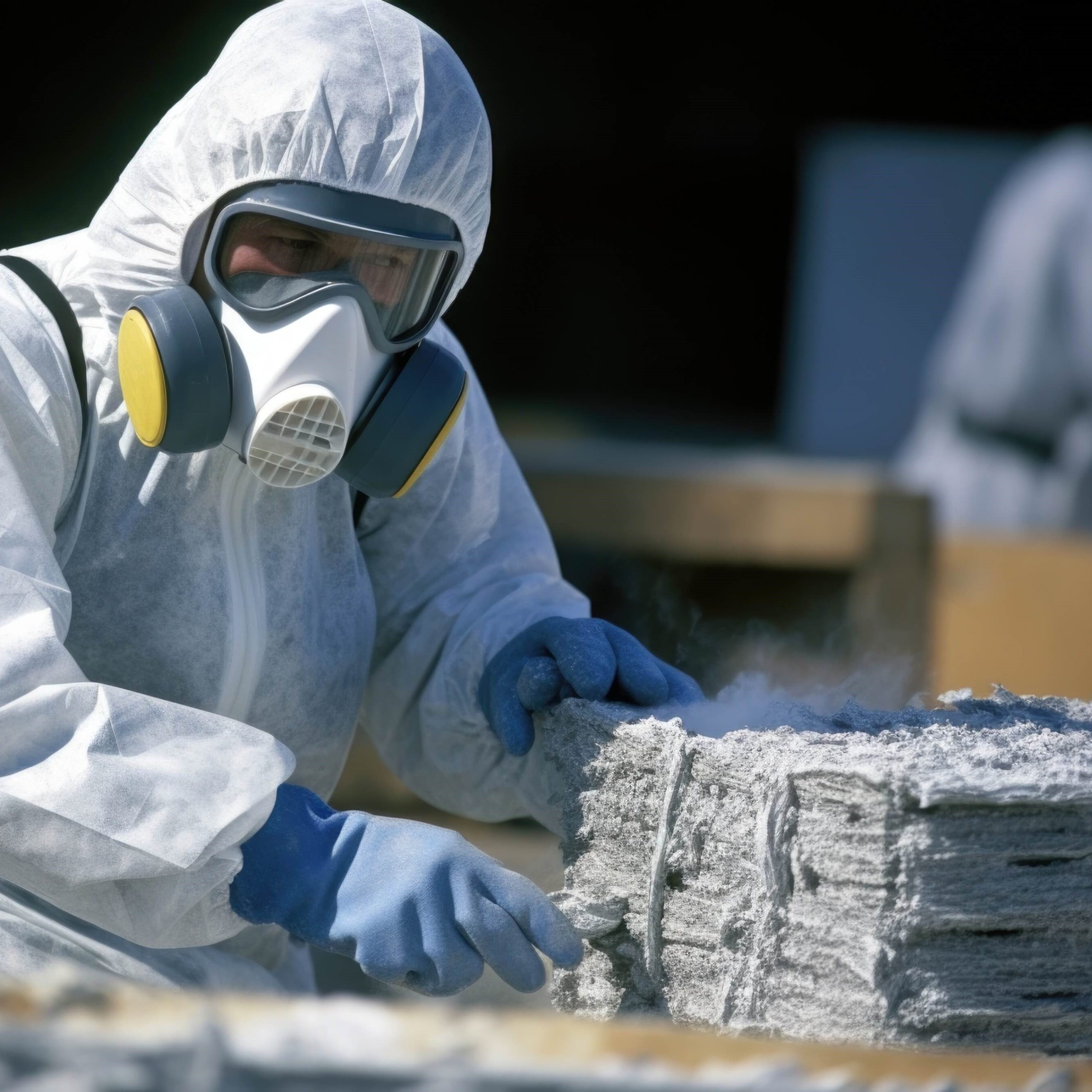 Masked & Covered Person Cleaning Asbestos